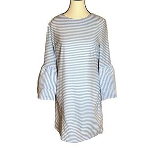 English Factory Bell Sleeve Tie Back Mini Dress Blue White Stripes Womens Size M